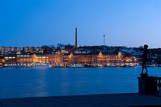 奥得河,夜景,斯德哥尔摩,瑞典,斯堪的纳维亚,欧洲