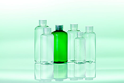 透明,瓶子,绿色背景,反射