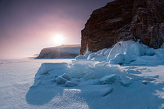 冰块,日出,贝加尔湖,伊尔库茨克,区域,西伯利亚,俄罗斯