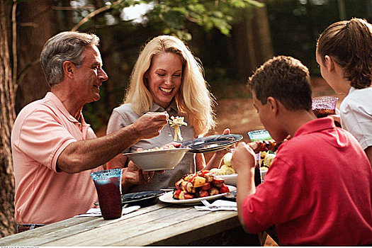 家庭,吃,食物,野餐桌