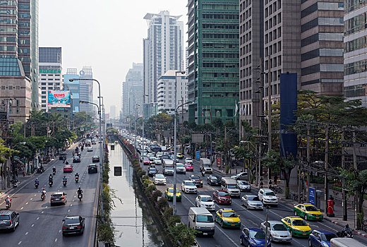 忙碌,道路,中间,老,运河,曼谷,泰国,亚洲
