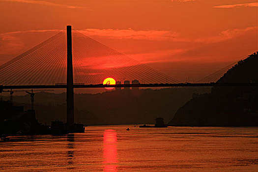 长江大桥,夕阳,落日