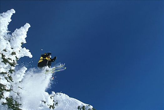 高山滑雪,大,山,滑雪区,空中,极限,蒙大拿,冬天,雪,悬崖,男性