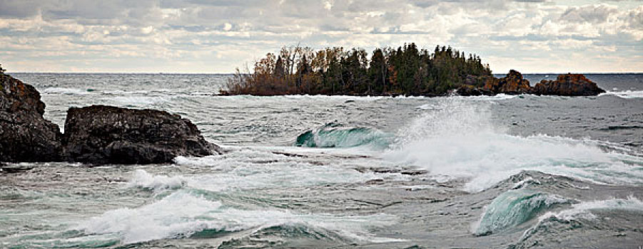波浪,苏必利尔湖,靠近,安大略省,加拿大