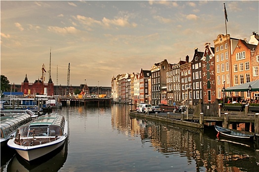 风景,城市,运河,阿姆斯特河,游船,阿姆斯特丹,荷兰