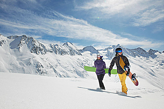 两个,滑雪,走,雪中,奥地利