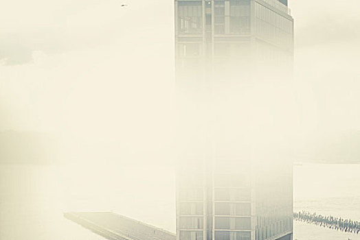 建筑,哈得逊河,雾气