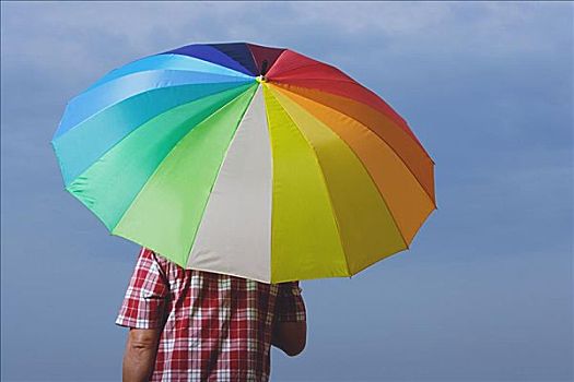 男人,彩虹,伞,后面