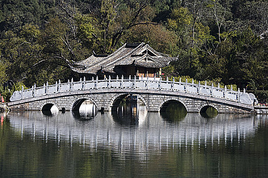 桥,水塘,黑龙潭,丽江,云南,中国