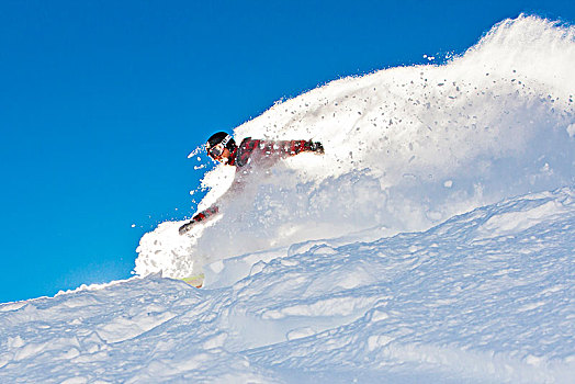 滑雪板,粉状雪,蓝天