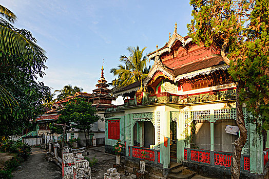 寺院,靠近,塔,孟邦,缅甸