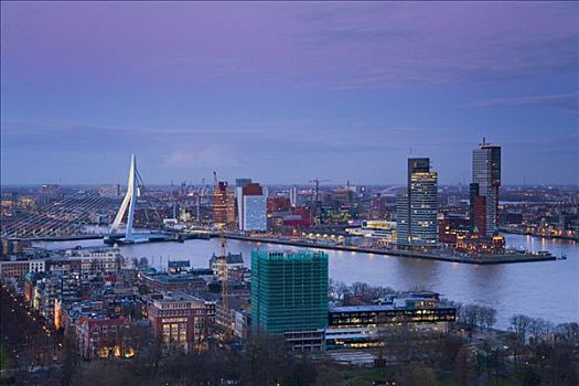 航拍,鹿特丹,塔,黃昏,荷兰