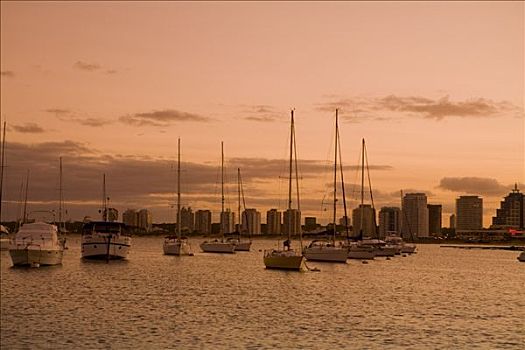 帆船,日落,乌拉圭