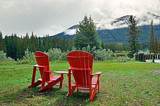 班芙国家公园,椅子,山,树林,加拿大