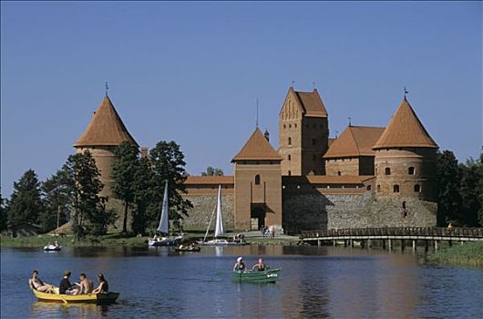 立陶宛,特拉凯,风景,城堡,小船,湖