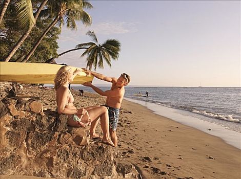 伴侣,拉拽,漂流,海滩,靠近,拉海纳,美国,夏威夷,毛伊岛