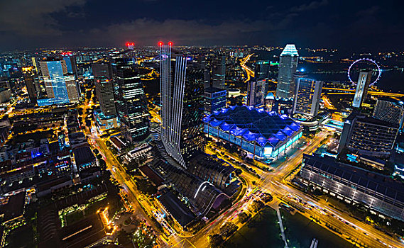 俯拍,城市,公路,交通,城市灯光,夜晚,新加坡,东南亚