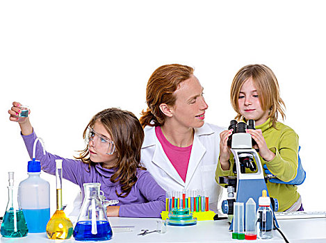 孩子,女孩,教师,女人,实验室,学校,化学品,班级
