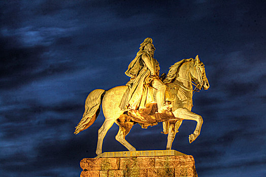 骑马雕像,帝王,普鲁士,黄昏,科隆,北莱茵威斯特伐利亚,德国,欧洲
