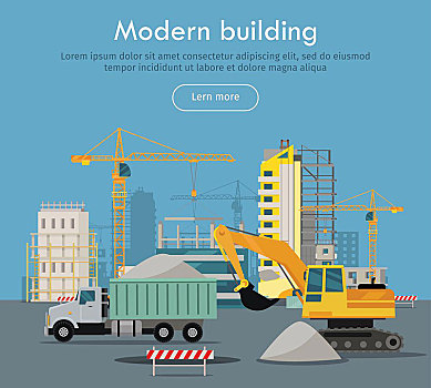现代建筑,概念,网络,旗帜,风格,矢量,挖掘机,工作,工地,建筑,起重机,背景,工程,公司,降落,设计,现代