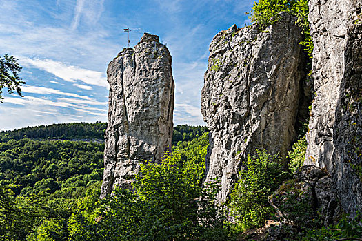 攀岩,塔,上弗兰科尼亚,弗兰克尼亚,巴伐利亚,德国,欧洲