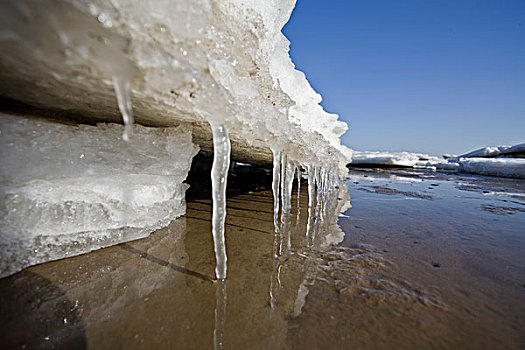 海冰,奇观,寒冷,冬季,冰块,海滩,安静,秦皇岛,北戴河