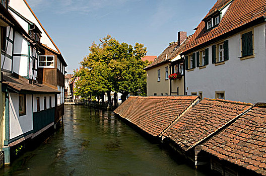 房子,挨着,河,弗兰哥尼阶,瑞士,弗兰克尼亚,巴伐利亚,德国,欧洲