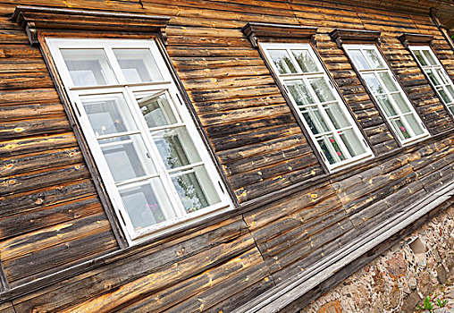 碎片,老,乡村,俄罗斯,木墙,窗户
