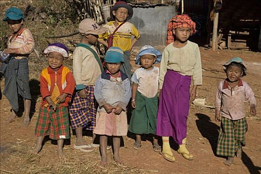 缅甸,掸邦,孩子,姿势,摄影