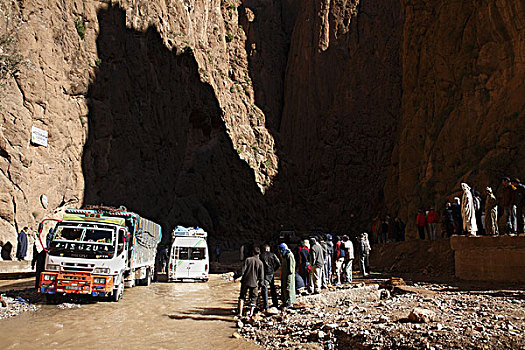 非洲,北非,摩洛哥,区域,峡谷,卡车,穿过,溪流