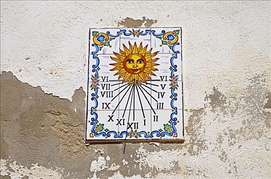 日晷,西班牙,砖瓦,墙壁,阿利坎特,白色海岸,欧洲