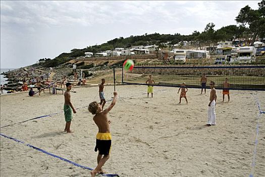 沙滩排球,营地,帐篷,岛屿,克罗地亚,欧洲