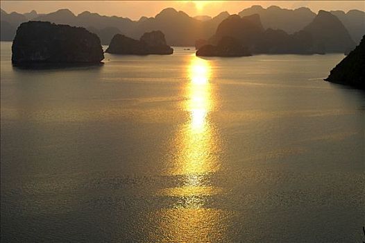 日落,世界自然遗产,下龙湾,越南