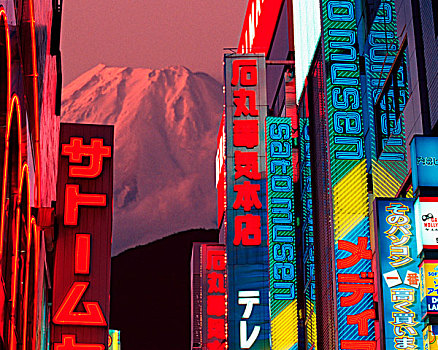 富士山,霓虹灯