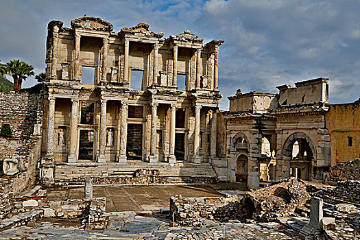 著名,图书馆,罗马,遗址,土耳其
