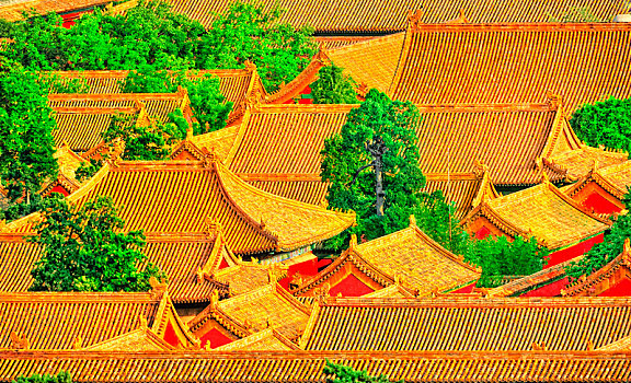 俯视北京故宫东六宫宫殿群