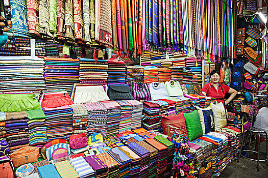 材质,丝绸,店,金边,柬埔寨