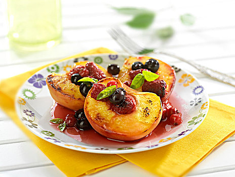 烤,桃,夏季水果
