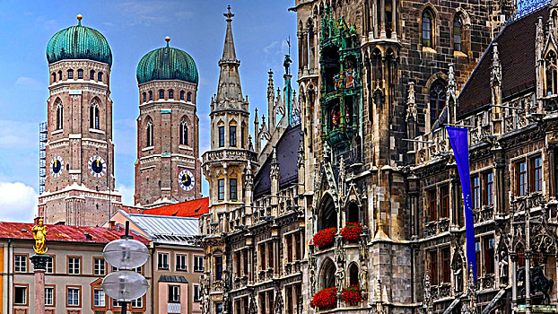 新市政厅,圣母大教堂,玛利亚广场,慕尼黑,上巴伐利亚,巴伐利亚,德国