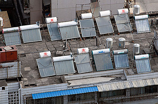 太阳能电池板,屋顶,公寓楼,办公室,昆明,云南,中国,四月,2009年