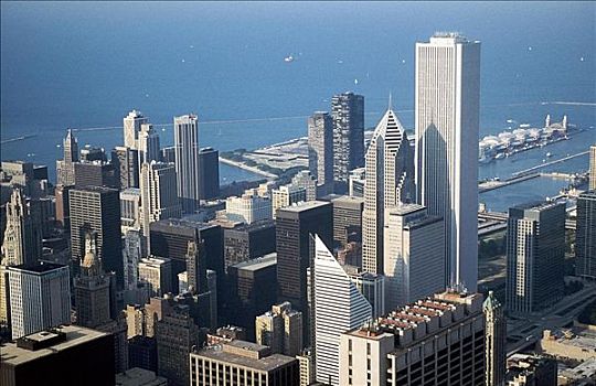 希尔斯大厦,密歇根湖,塔楼,建筑,芝加哥,天际线,伊利诺斯,美国,北美