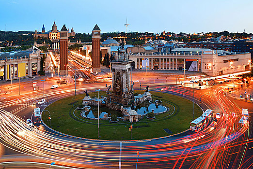 重,交通,雄伟,喷泉,巴塞罗那,西班牙