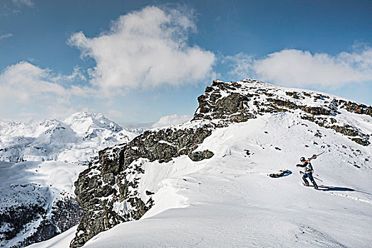 中年,男人,滑雪,走,上面,山,瑞士