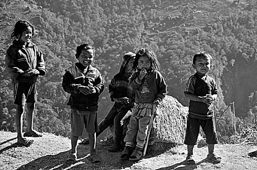 喜马拉雅山,尼泊尔,孩子,山