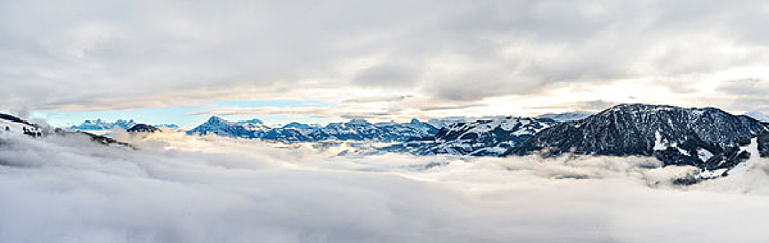 阿尔卑斯山,全景,基兹比厄尔,左边,提洛尔,奥地利,欧洲