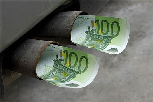 钱,钞票,排气管,象征,汽车,税,二氧化碳,释放