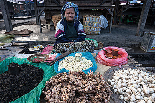 女人,销售,蔬菜,市场,掸邦,缅甸,亚洲