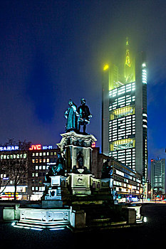 古登堡,纪念建筑,总部,德国商业银行,后面,上面,建筑,云,法兰克福,黑森州,德国,欧洲