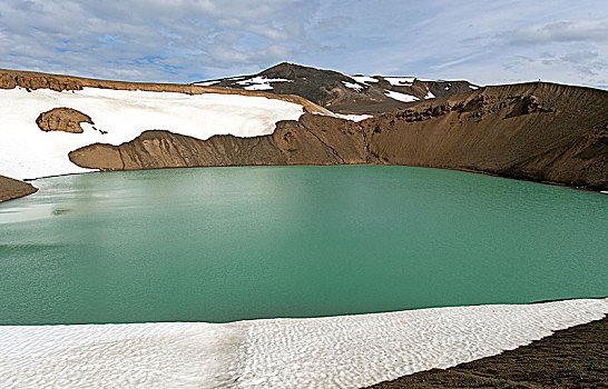 雪原,青绿色,火山,湖,火山湖,北方,冰岛,欧洲
