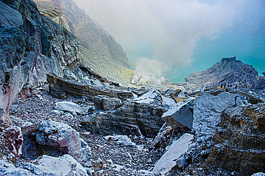 蒸汽,硫,酸性,火山湖,爪哇,印度尼西亚